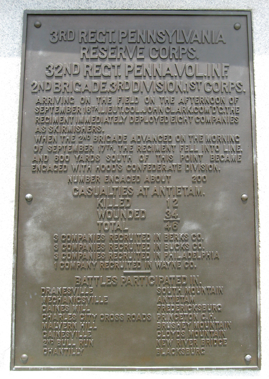 Bronze tablet from the Monument to the 3rd Regiment Pennsylvania Reserves at Antietam