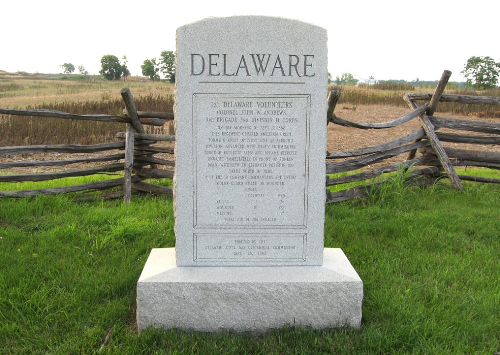 Monument to the 1st Delaware Volunteer Infantry Regiment on the Antietam battlefield