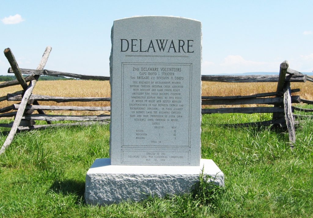 Monument to the 2nd Delaware Volunteer Infantry Regiment on the Antietam battlefield