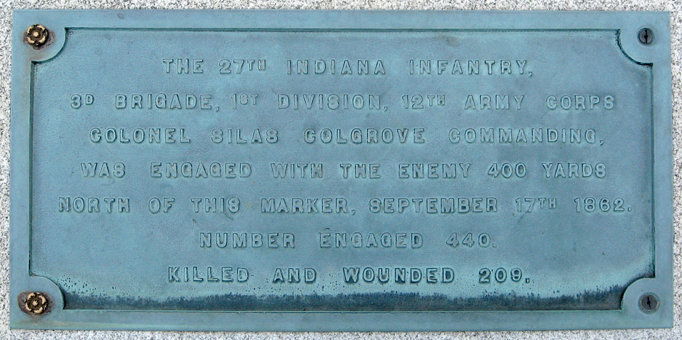 Monument to the 27th Indiana Infantry Regiment at Antietam
