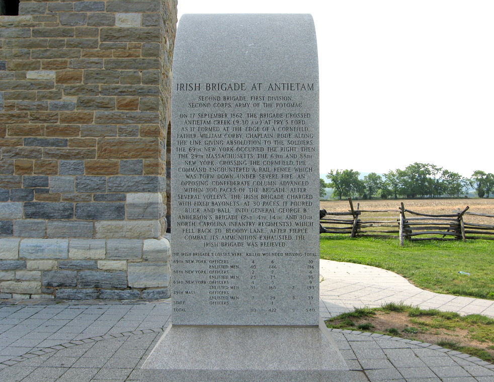 The west side of the Irish Brigade monument at Antietam