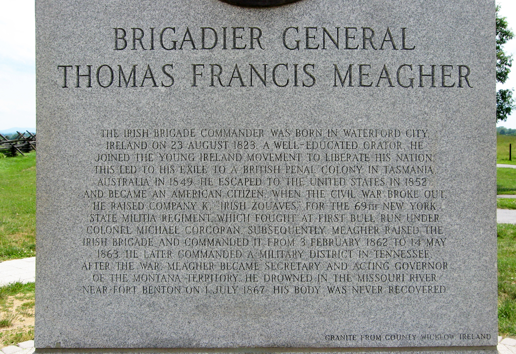 Inscription from the rear of the Irish Brigade monument at Antietam