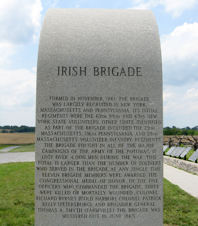Inscription from the side of the Irish Brigade monument at Antietam
