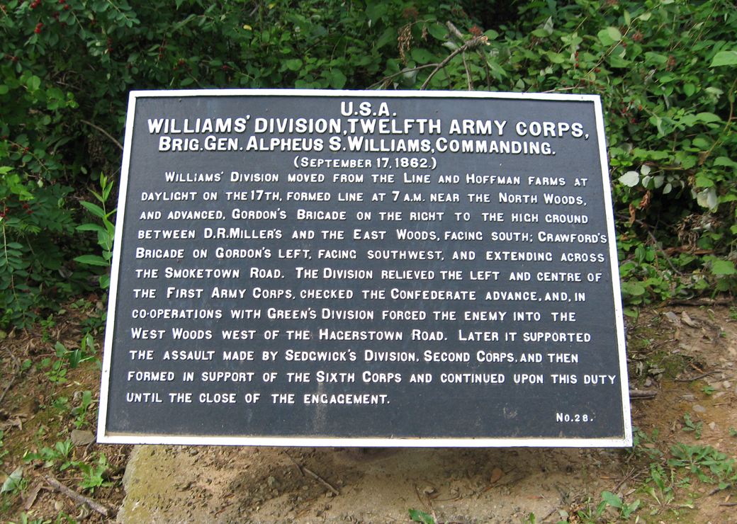 Williams' Division, Twelfth Army Corps, marker 28 of the War Department Union markers at Antietam