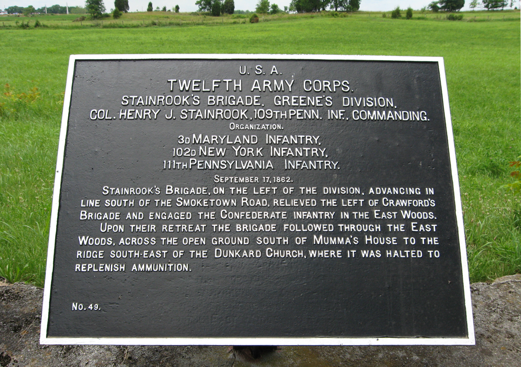 Stainrook's Brigade, Greene's Division, marker 49 of the War Department Union markers at Antietam