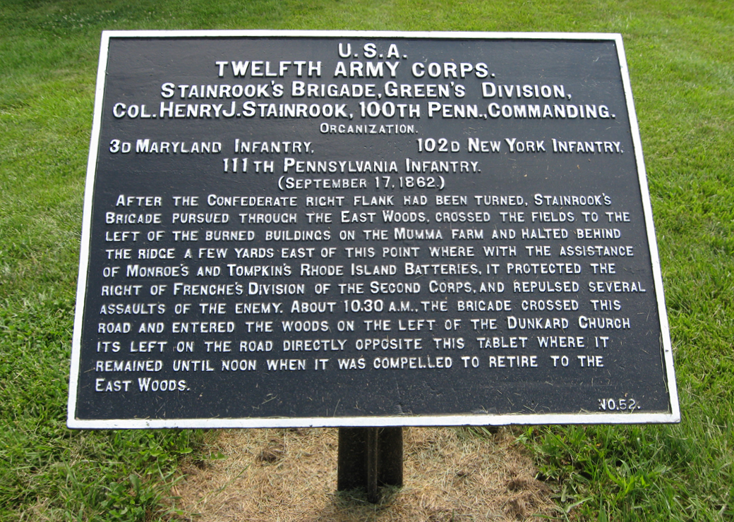Stainrook's Brigade, Greene's Division, marker 52 of the War Department Union markers at Antietam
