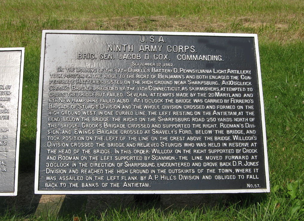 Ninth Army Corps - September 17, marker 57 of the War Department Union markers at Antietam