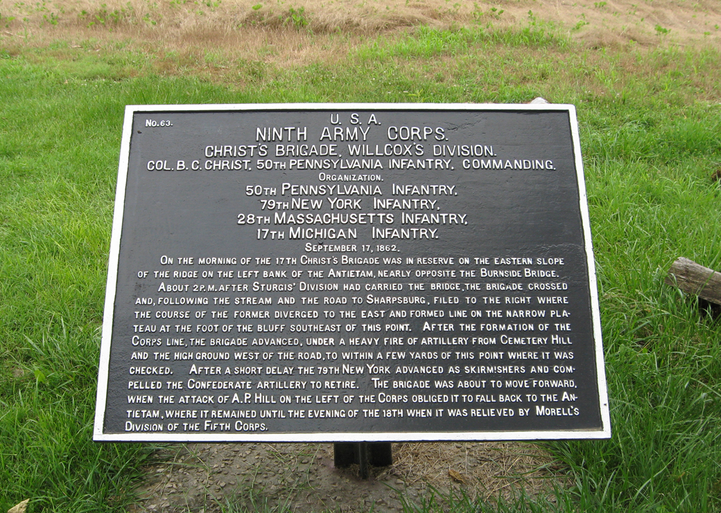 Christ's Brigade, Willcox's Division, marker 63 of the War Department Union markers at Antietam