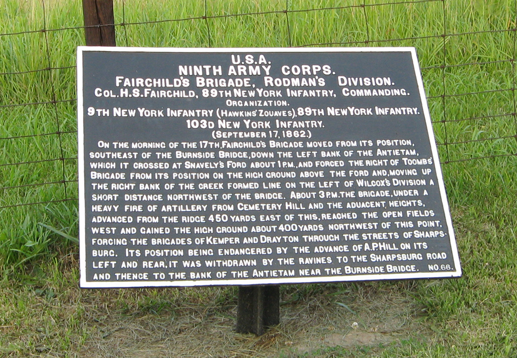 Fairchild's Brigade, Rodman's Division, marker 66 of the war Department Union markers at Antietam
