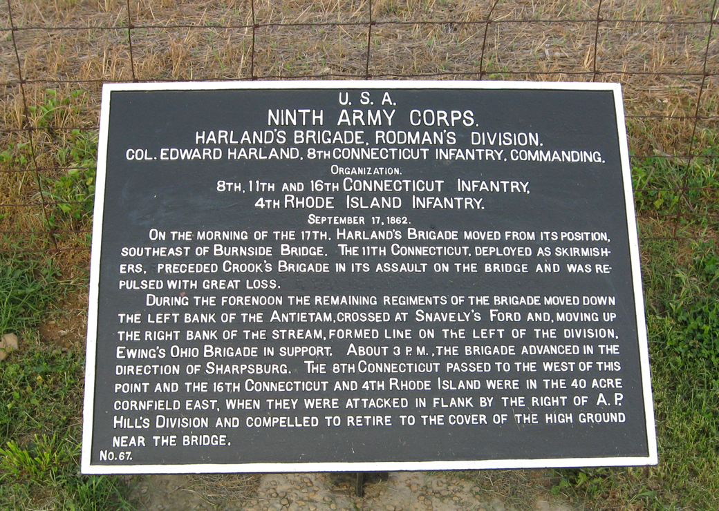 Harland's Brigade, Sturgis' Division, marker 67 of the War Department Union markers at Antietam