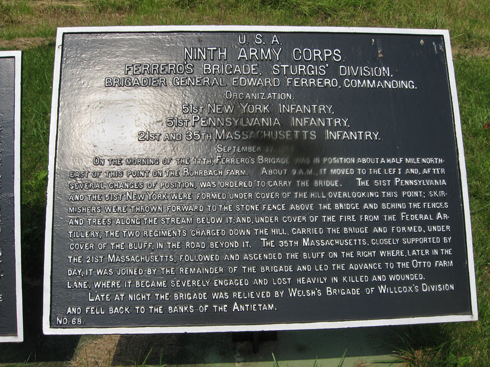 Ferrero's Brigade, Sturgis' Division, marker 68 of the War Department Union markers at Antietam