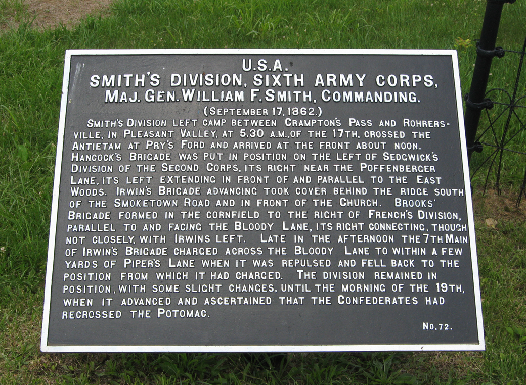 Smith's Division, Sixth Army Corps, marker 72 of the War Department union markers at Antietam