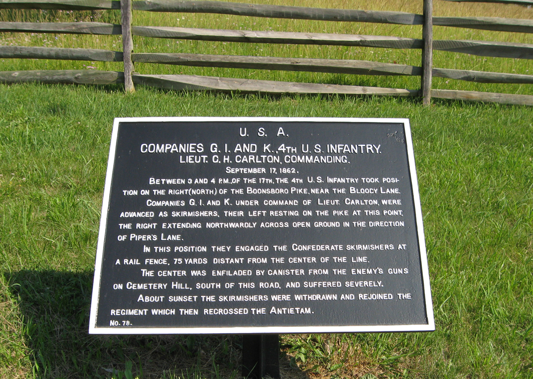 Companies G, I and K, 4th U.S. Infantry, marker 78 of the War Department Union markers at Antietam