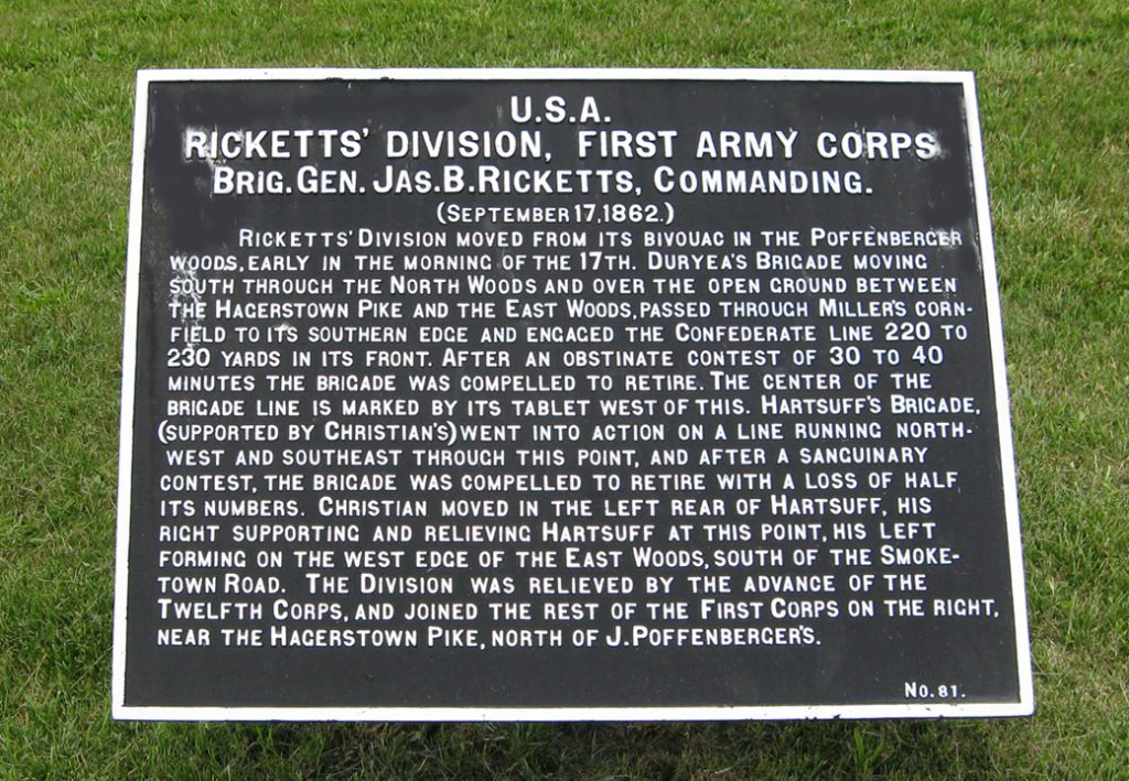 Rickett's Division, First Army Corps, marker 81 of the War Department Union markers at Antietam