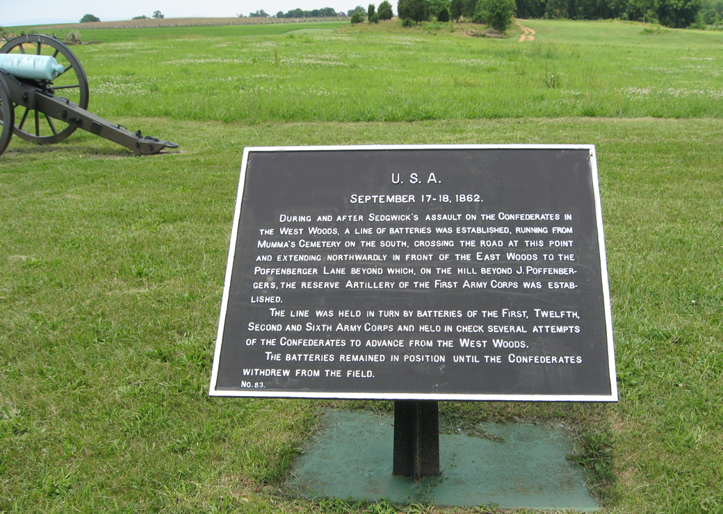 A Line of Batteries, marker 83 of the War Department Union markers at Antietam