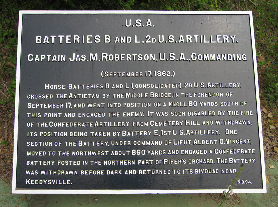 Batteries B and L, 2nd U.S. Artillery, marker 94 of the War Department Union markers at Antietam