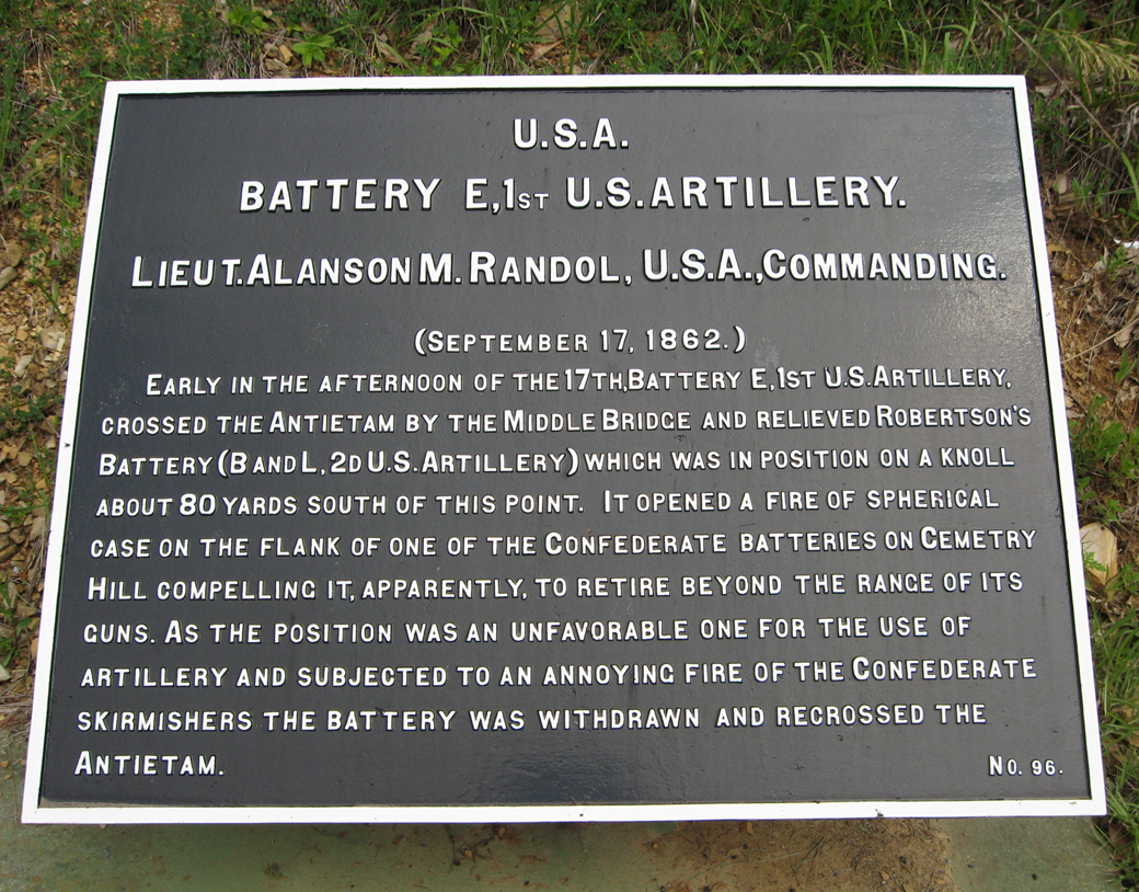 Battery E, 1st U.S. Artillery, marker 96 of the War Department Union markers at Antietam