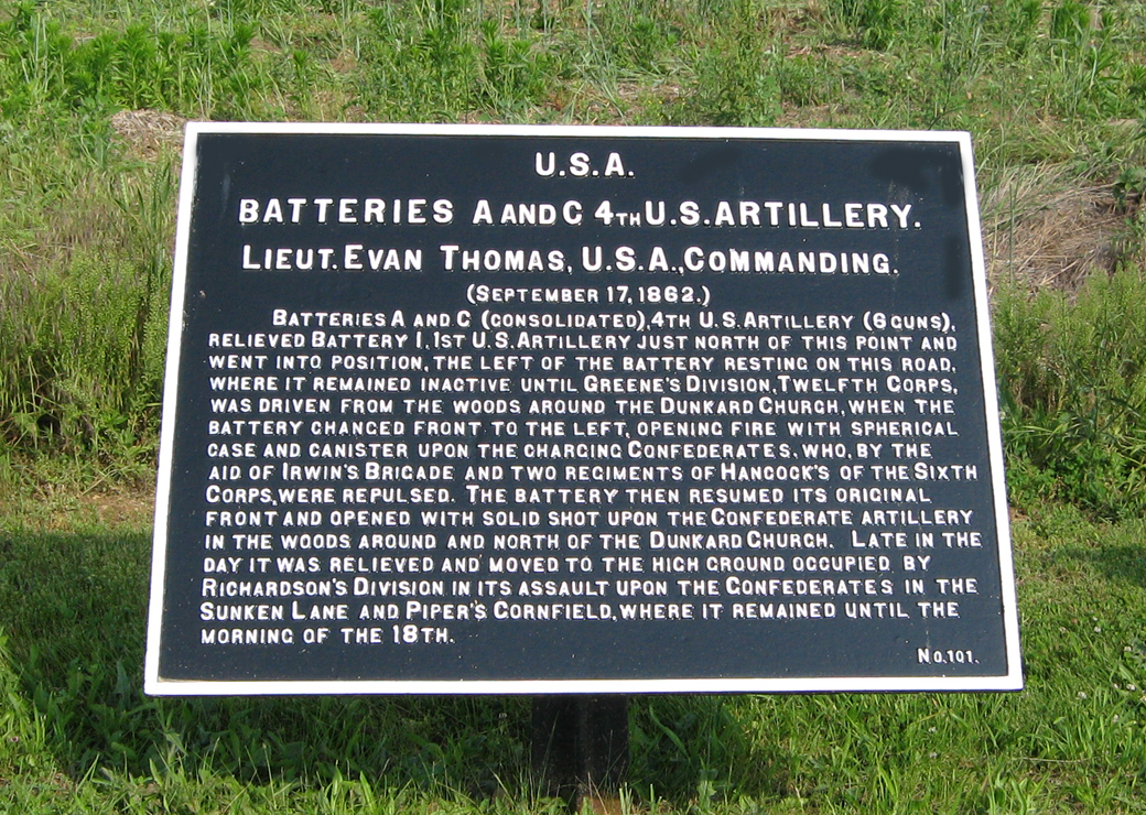 Batteries A and C, 4th U.S. Artillery, marker 101 of the War Department Union monuments at Antietam