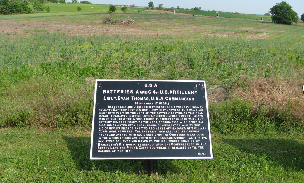 Batteries A and C, 4th U.S. Artillery, marker 101 of the War Department Union monuments at Antietam
