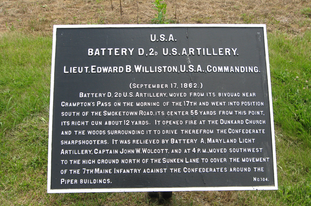 Battery D, 2nd U.S. Artillery, marker 104 of the War Department Union markers at Antietam