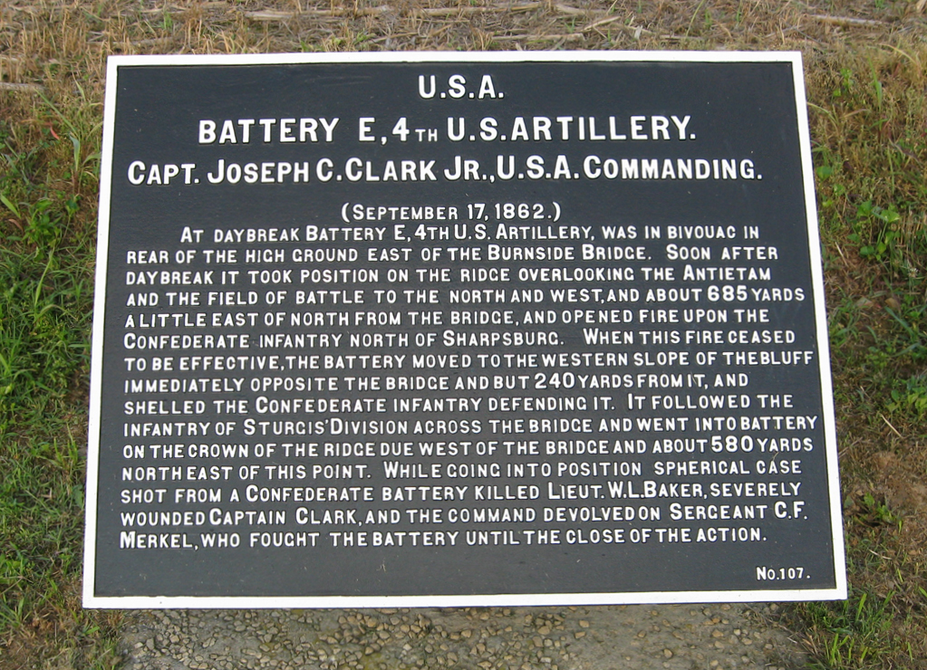 Battery E, 4th U.S. Artillery, marker 107 of the War Department markers at Antietam