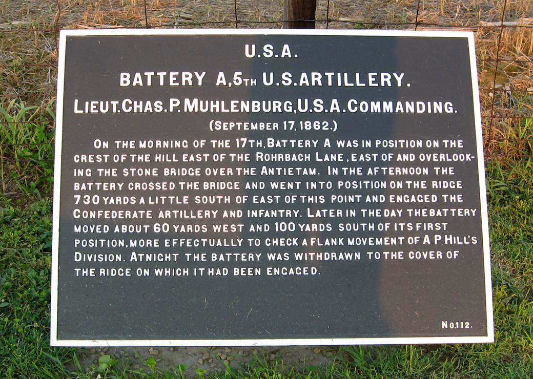 Battery A, 5th U.S. Artillery, marker 112 of the War Department Union markers at Antietam