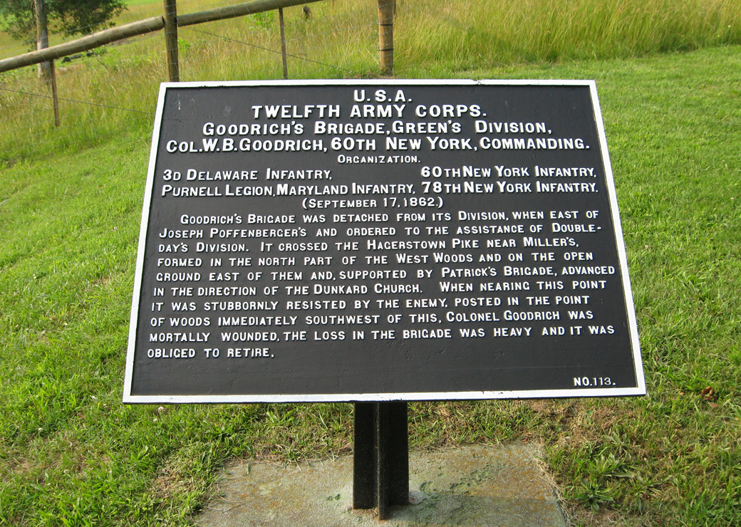 Goodrich's Brigade, Greene's Division, marker 113 of the War Department Union markers at Antietam