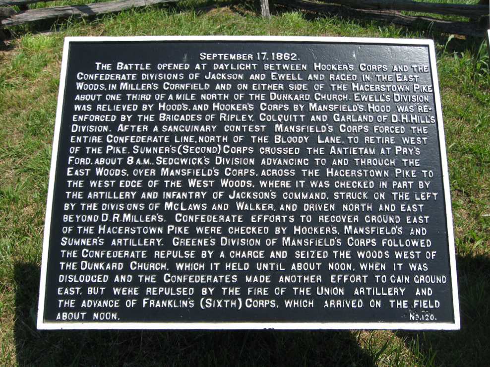 Army of the Potomac September 17, number 121 of the Union War Department markers at Antietam