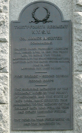 Detail from the 34th New York Volunteer Infantry Regiment monument at Antietam