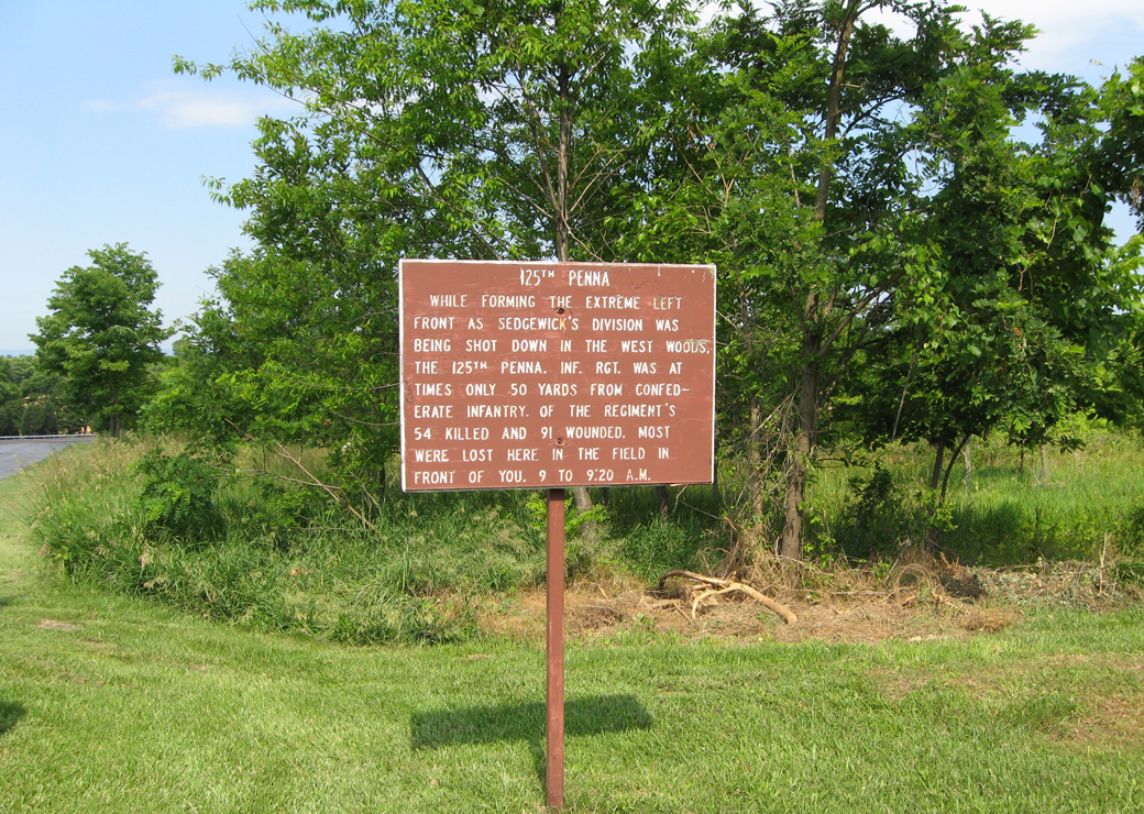 Sign for the 125th Pennsylvania Volunteer Infantry Regiment at Antietam