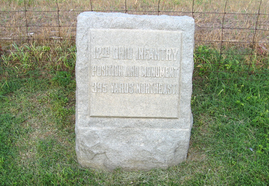 Marker for the 12th Ohio Volunteer Infantry Regiment monument at Antietam