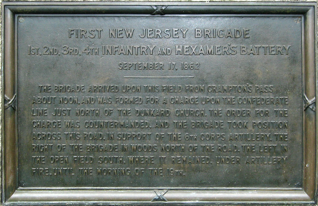 Closeup of the tablet from the 1st New Jersey Brigade monument on Smoketown Road at Antietam