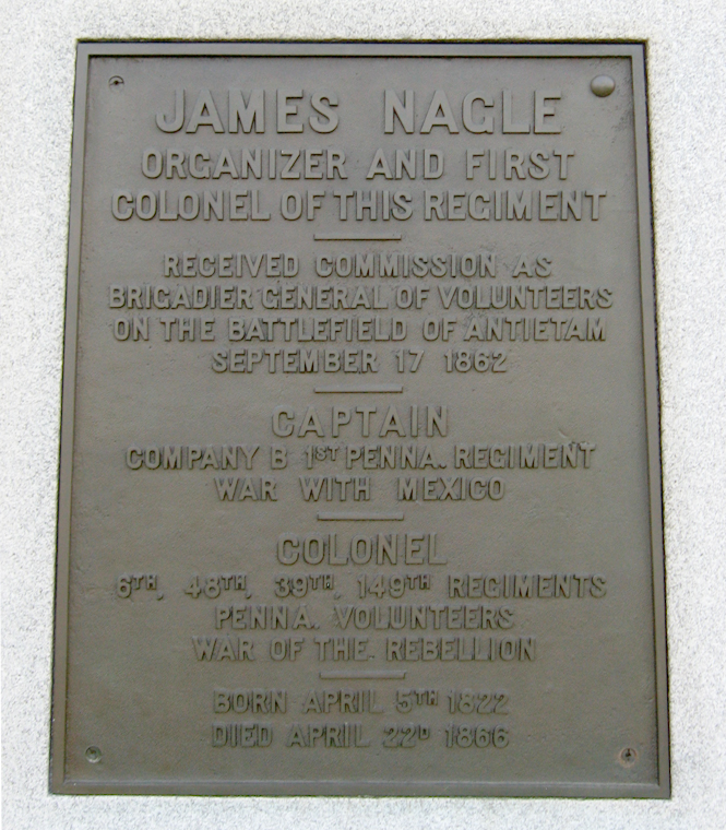 Detail of the bronze tablet on the rear of the monument to the 48th Pennsylvania Volunteer Infantry Regiment at Antietam