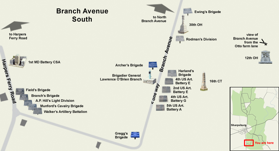 Branch Avenue South tour map of Antietam