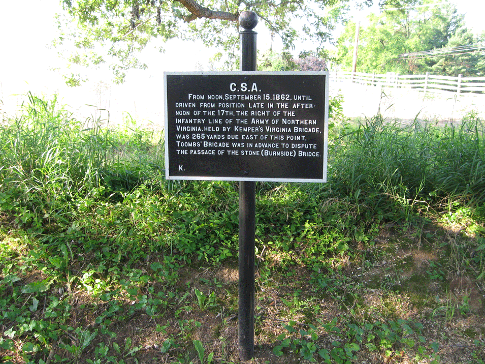 Kemper's and Toombs' Brigades, marker K of the war department Confederate markers on the Antietam battlefield