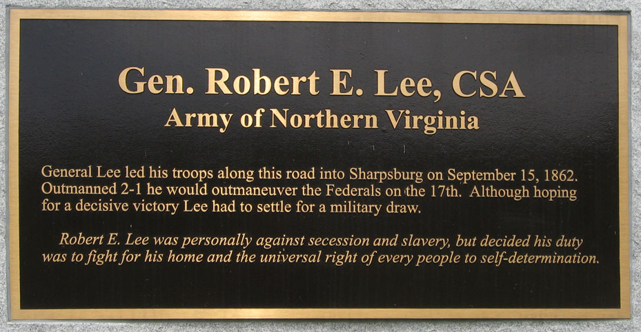 Tablet from the General Robert E. Lee monument at Antietam