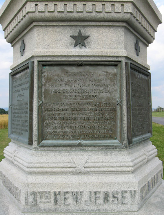 Closeup of the 13th New Jersey panel from the State of New Jersey Monument at Antietam