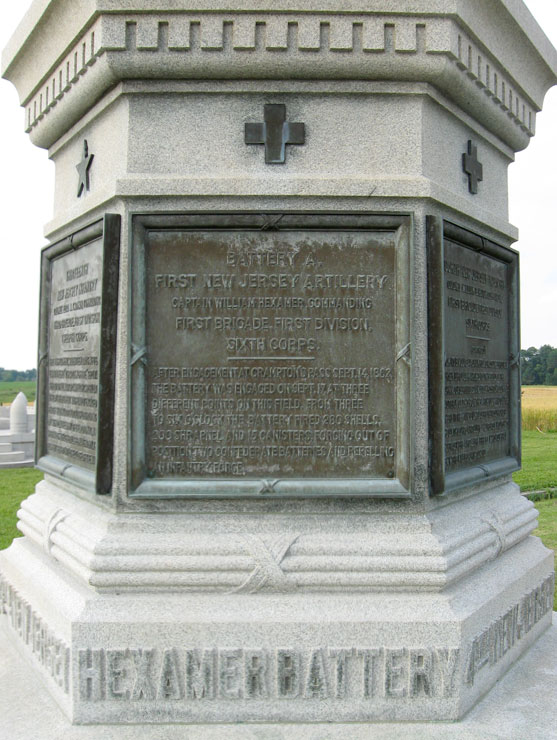 Closeup of the Hexamer's Battery panel from the State of New Jersey Monument at Antietam