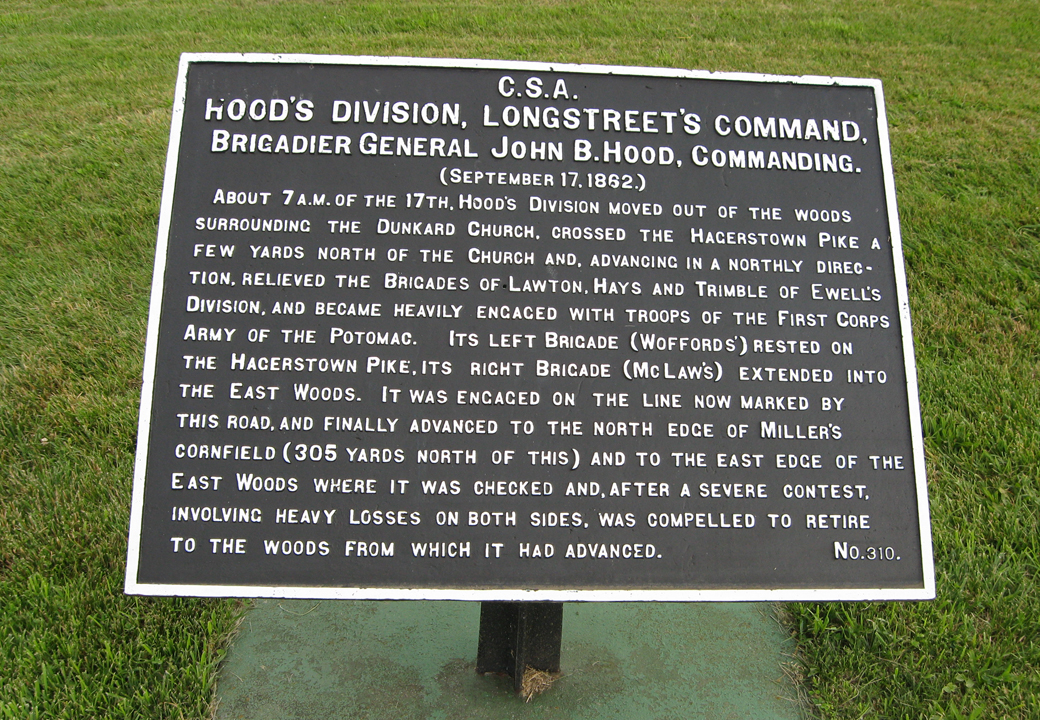 Hood's Division, Longstreet's Command, marker 310 of the War Department Confederate markers at Antietam