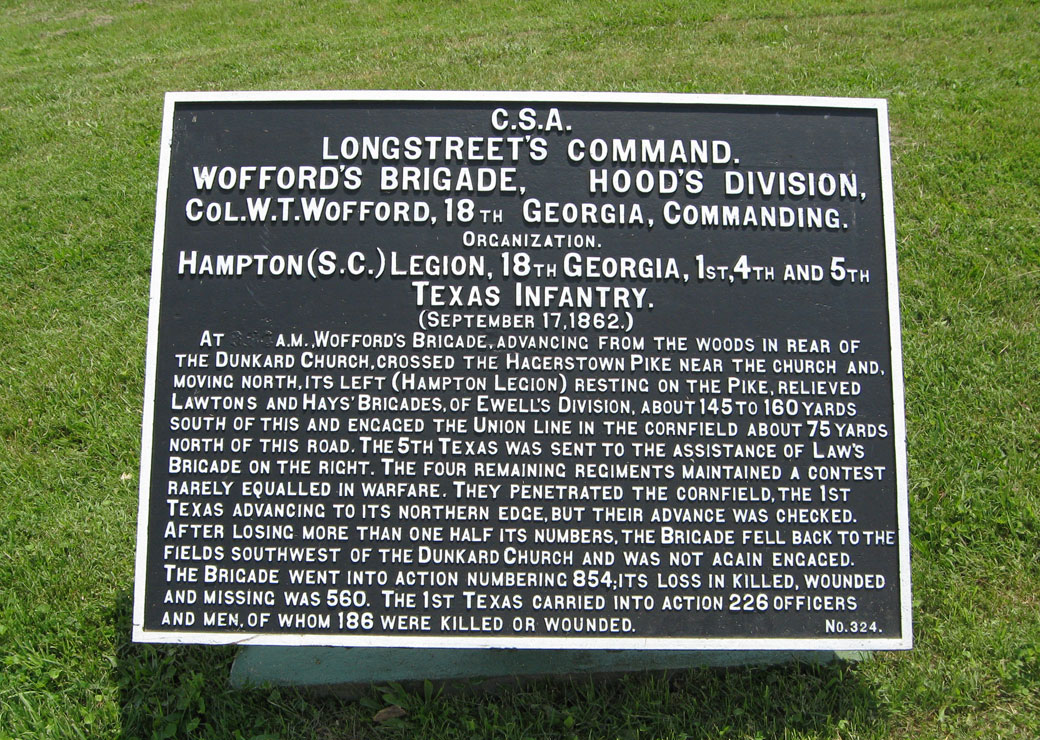 Wofford's Brigade, Hood's Division, marker 324 of the War Department Confederate markers