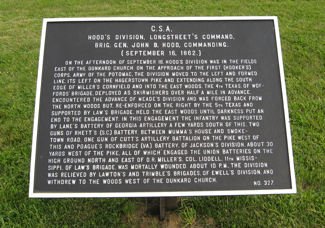 Hood's Division, Longstreet's Command, marker 327 of the War Department Confederate markers