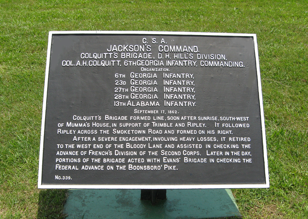 Colquitt's Brigade, D.H. Hill's Division, marker 339 of the War Department's Confederate markers