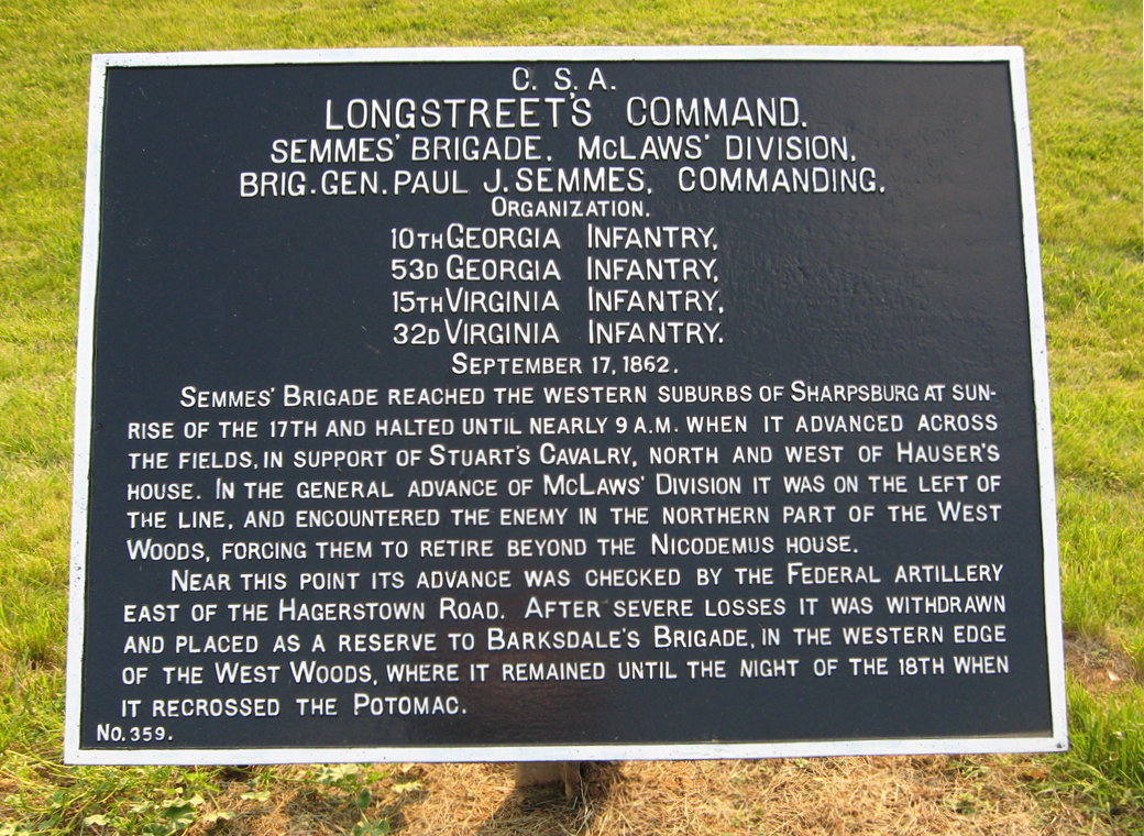 Semmes' Brigade, McLaw's Division, marker 359 of the War Department Confederate markers at Antietam