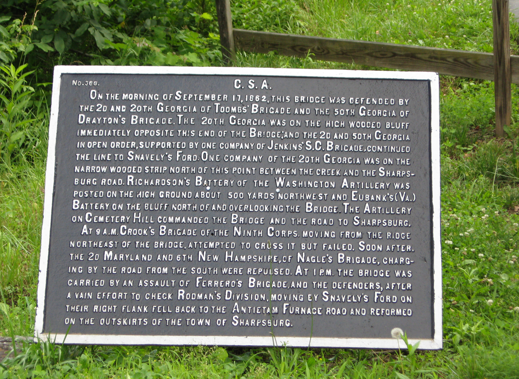 Defense of Burnside's Bridge, marker 366 of the War Department Confederate markers at Antietam