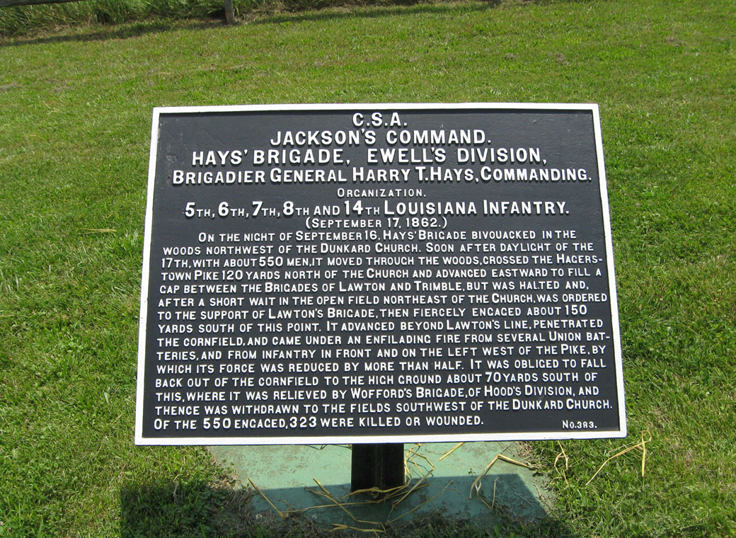Hays' Brigade, Ewell's Division, marker 393 of the War Department Confederate markers at Antietam