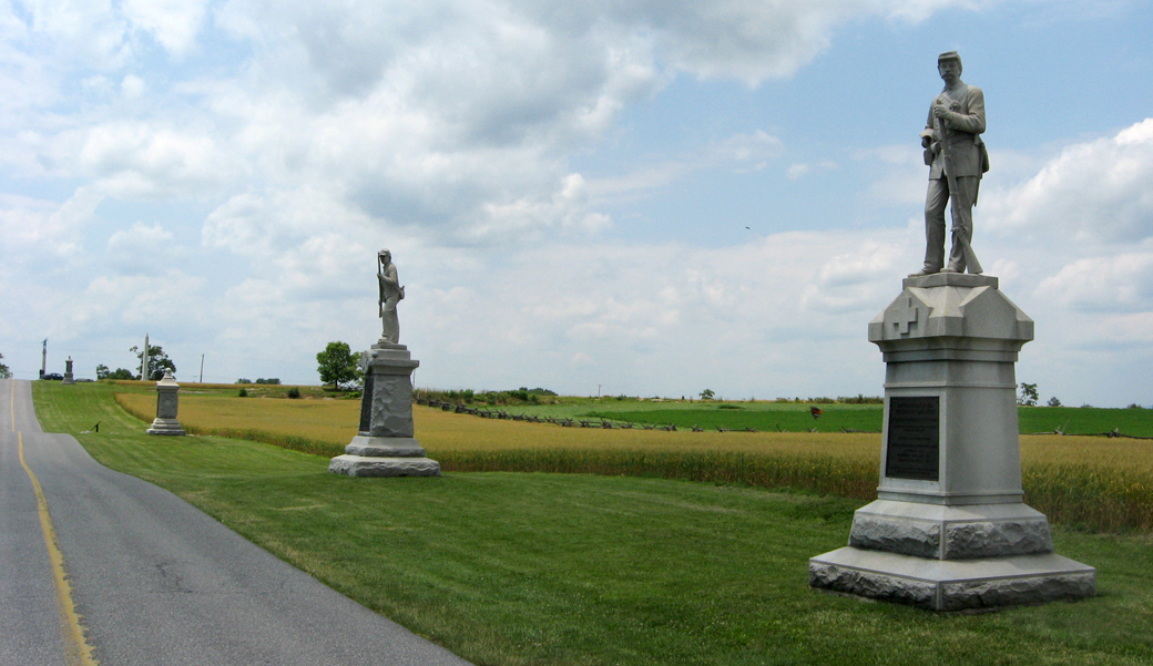 Cornfield Avenue monuments at Antietam