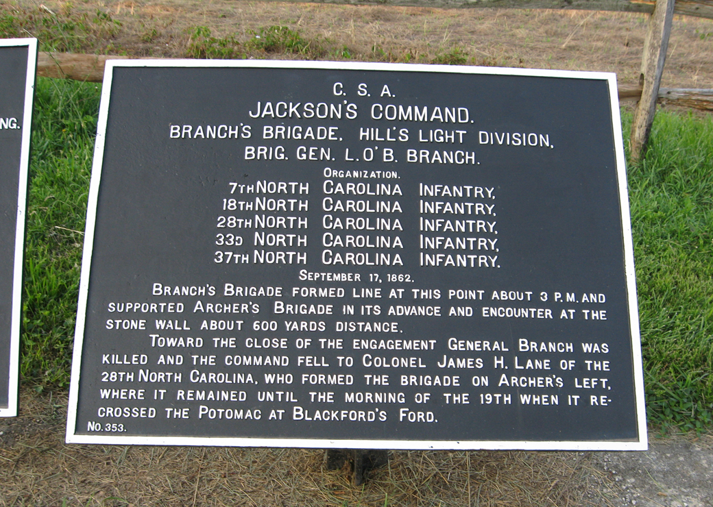 Branch's Brigade, Hill's Light Division, marker 353 of the War Department Confederate markers at Antietam