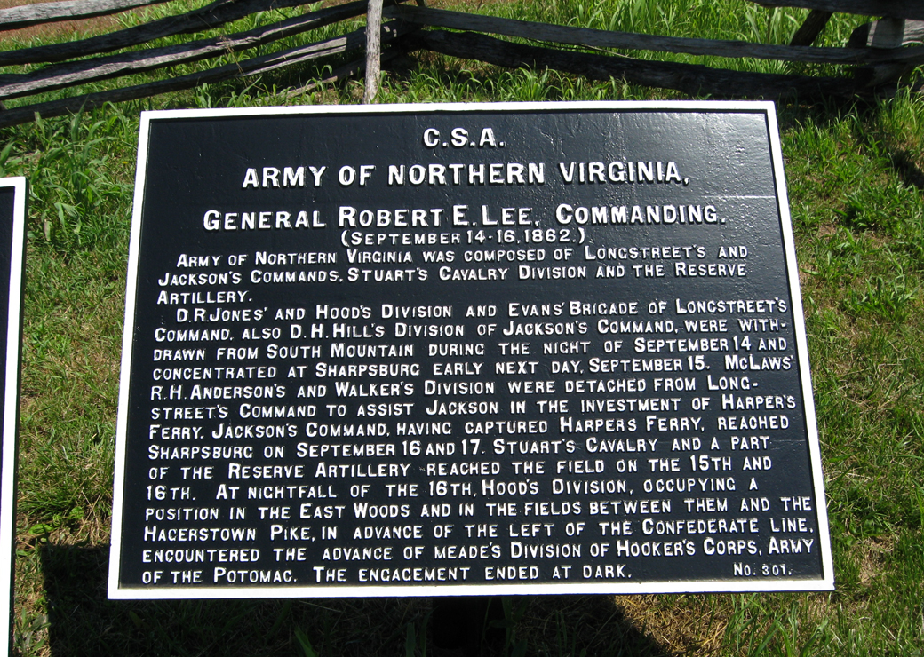 Army of Northern Virginia, marker 301 of the War Department Confederate markers at Antietam