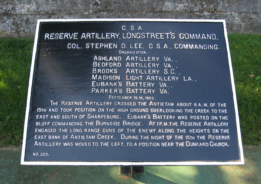 Reserve Artilery, Longstreet's Command, marker 305 of the War Department Confederate markers on the Civil War Antietam battlefield
