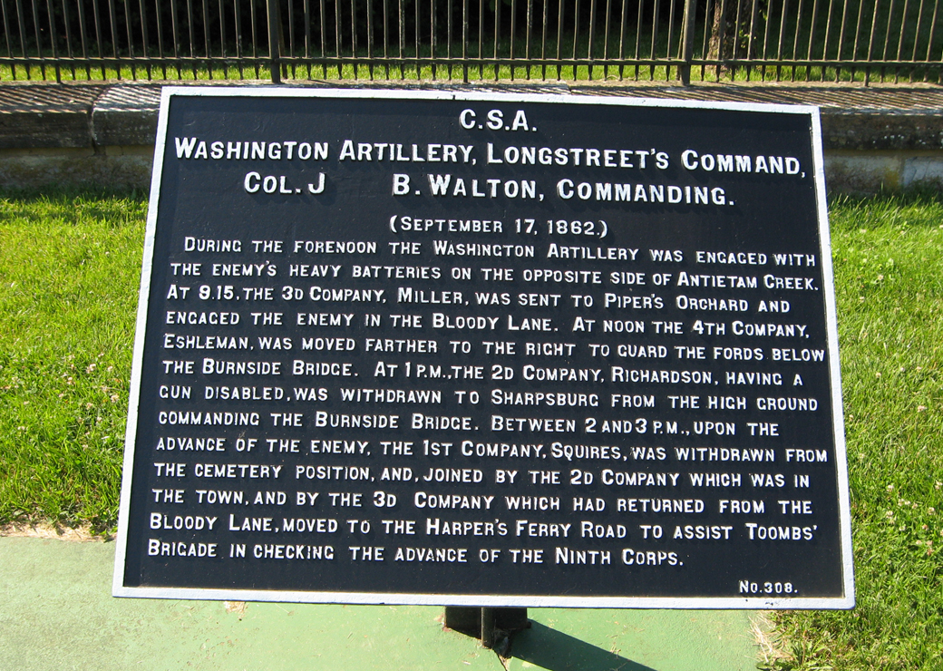 Washington Artillery, Longstreet's Command, marker 308 of the War Department Confederate markers at Antietam